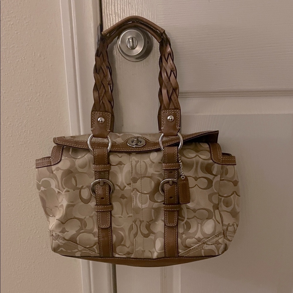 Coach Brown and Cream Shoulder Bag